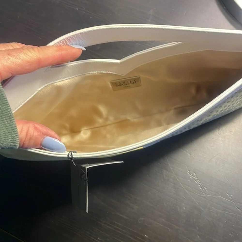 NEW Swarovski crystal embellished calfskin leather clutch